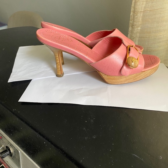 Chanel pink leather mules heels sandals CC l pumps 37-6.5 platforms clogs slides - Picture 6 of 8